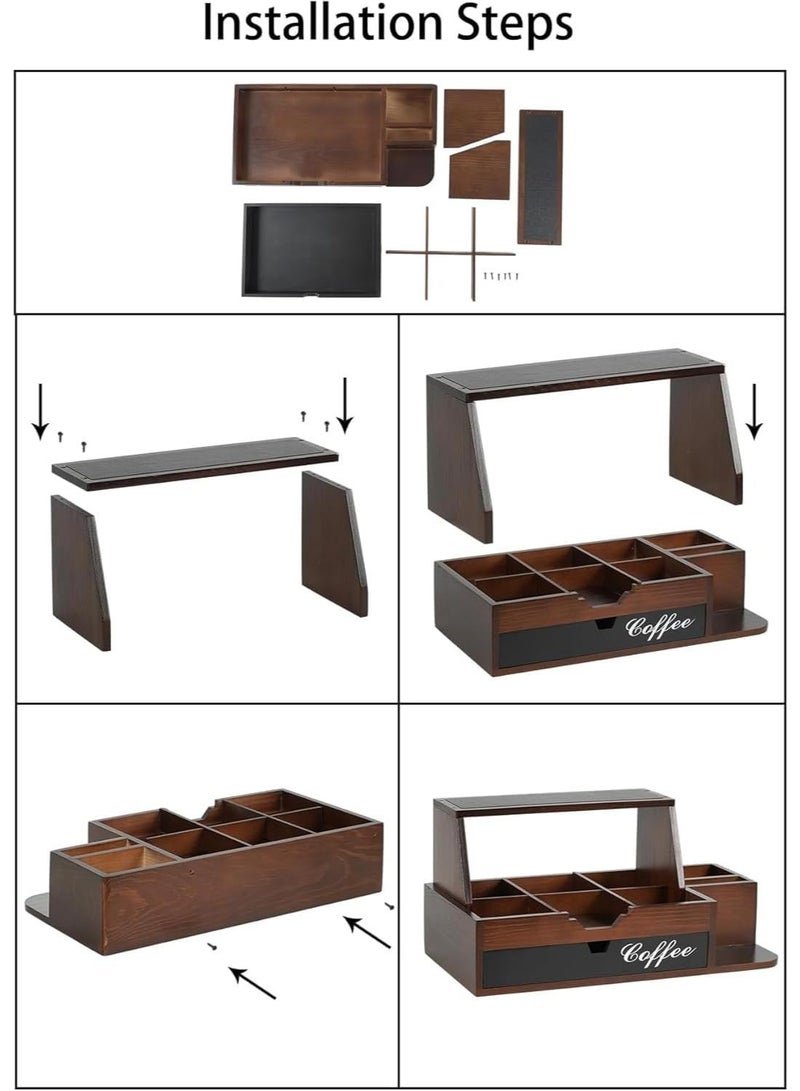 Bukela Coffee Station Organizer, Coffee Bar Organizer for Countertop, Wooden Coffee Station with Drawer, Tea and K Cup Storage Rack, Coffee Pod Holder for Home and Office Counter Organization - Image 3